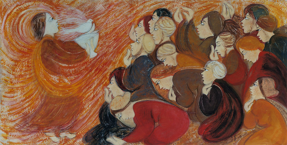 Art of Jesus breathing the Holy Spirit on the apostles
